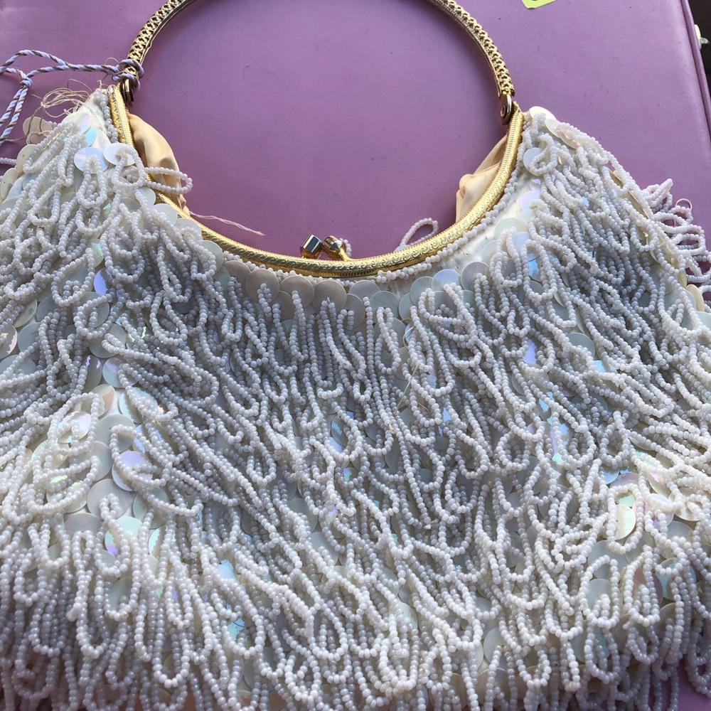 White beaded vintage purse